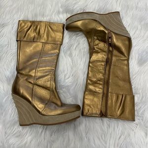 Gold Steve Madden wedge boots